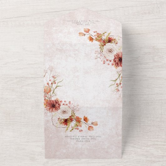 Modern Rust Boho & Neutrals Floral No Dinner All In One Uitnodiging (Buitenkant)