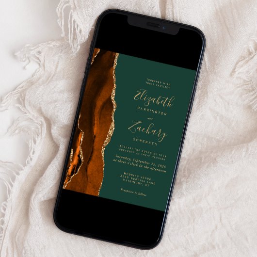 Modern Rust Emerald Green Agate Wedding Kaart