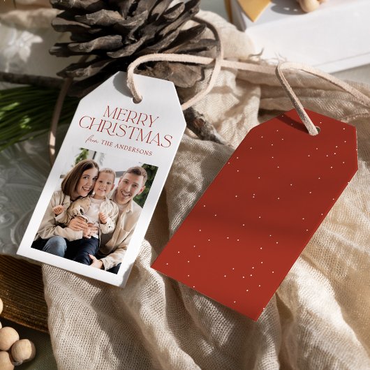 Modern Rust Merry-kerstfoto Cadeaulabel