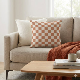 Modern Rust Orange & Cream Gingham Kussen