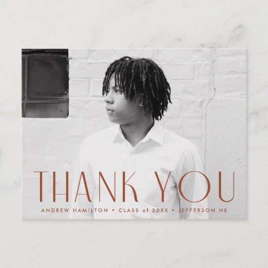 Modern Rust Photo Afstuderen Bedankt Briefkaart (Voorkant)