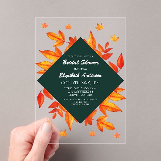 Modern Rustic Autumn Leaves Bridal Shower Acryl Uitnodigingen (Insitu (Draagbaar))