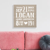 Modern Rustic Baby Birth Stats Nursery Art Canvas Afdruk (Insitu (Woonkamer))