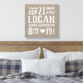 Modern Rustic Baby Birth Stats Nursery Art Canvas Afdruk (Insitu (Slaapkamer))