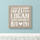 Modern Rustic Baby Birth Stats Nursery Art Canvas Afdruk (Insitu (Houten vloer))