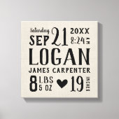 Modern Rustic Baby Birth Stats Nursery Art Canvas Afdruk (Voorkant)