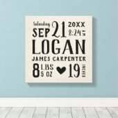 Modern Rustic Baby Birth Stats Nursery Art Canvas Afdruk (Insitu (Houten vloer))