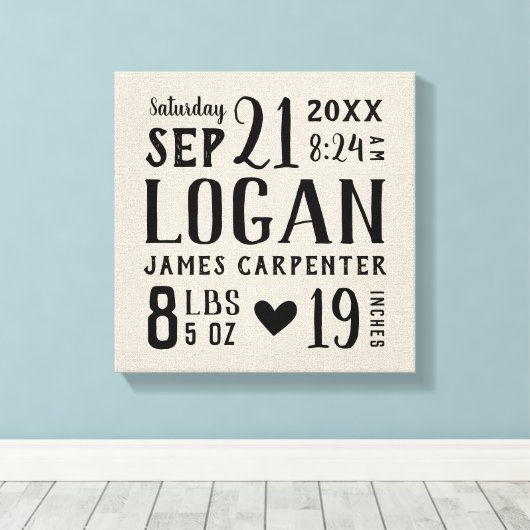 Modern Rustic Baby Birth Stats Nursery Art Canvas Afdruk (Insitu (Houten vloer))