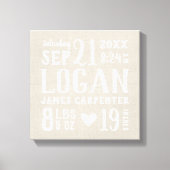 Modern Rustic Baby Birth Stats Nursery Art Canvas Afdruk (Voorkant)