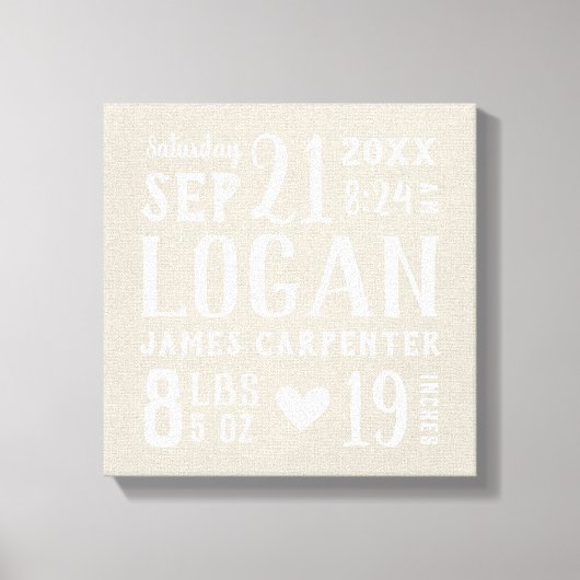Modern Rustic Baby Birth Stats Nursery Art Canvas Afdruk (Voorkant)