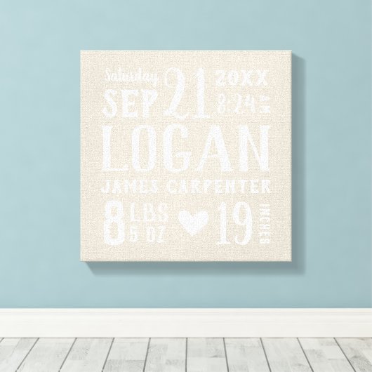 Modern Rustic Baby Birth Stats Nursery Art Canvas Afdruk (Insitu (Houten vloer))
