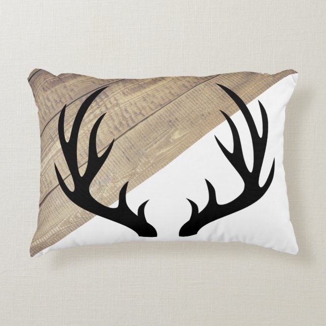 Modern Rustic Barn Wood & Black Antlers Accent Kussen (Voorkant)