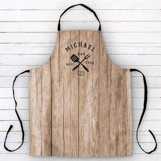 Modern Rustic BEST DAD EVER Cool Retro Wood Adult Schort