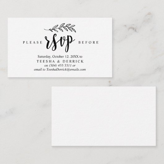 Modern Rustic, Black font, Wedding Party RSVP Informatiekaartje (Voorkant / Achterkant)