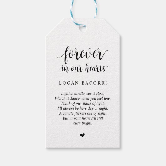 Modern Rustic Black, Funeral Memorial Service Cadeaulabel (Voorkant)