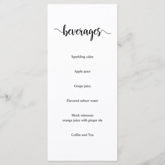 Modern Rustic Black Script, Wedding Beverages Menu (Voorkant)