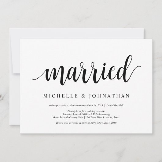Modern Rustic, Black script, Wedding Elopement Kaart (Voorkant)