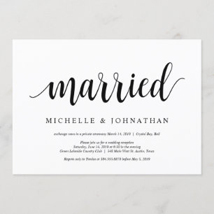 Modern Rustic, Black script, Wedding Elopement Kaart