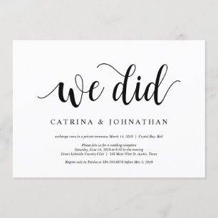 Modern Rustic, Black script, Wedding Elopement Kaart