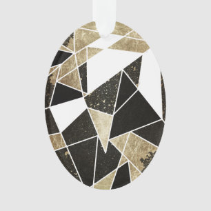 Modern Rustic Black White en Faux Gold Geometric Ornament