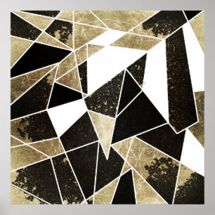 Modern Rustic Black White en Faux Gold Geometric Poster