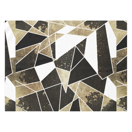 Modern Rustic Black White en Faux Gold Geometric Tafelkleed (Voorkant (Horizontaal))