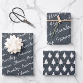 Modern Rustic Black White Familie naam Kerstmis Inpakpapier Vel