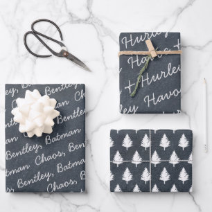 Modern Rustic Black White Familie naam Kerstmis Inpakpapier Vel