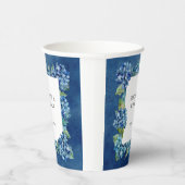 Modern Rustic Blue Hydrangeas Floral Wedding Papieren Bekers (Rechts)