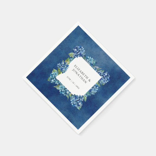 Modern Rustic Blue Hydrangeas Floral Wedding Servet (Hoek)