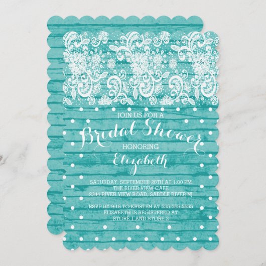 Modern Rustic Blue Lace Bridal Shower Kaart (Voorkant / Achterkant)