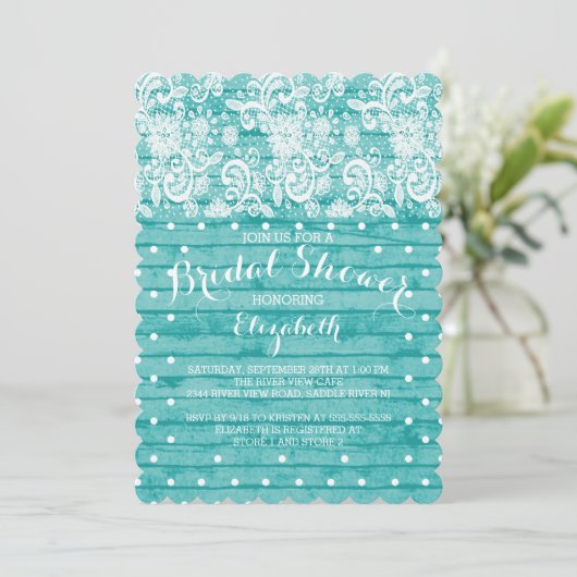 Modern Rustic Blue Lace Bridal Shower Kaart (Staand voorkant)