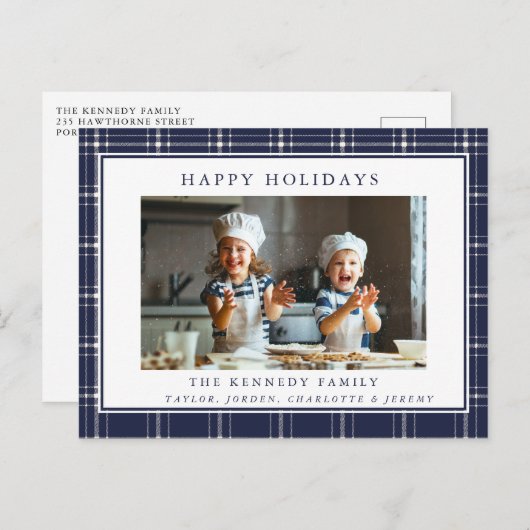 Modern Rustic Blue Pset Family Briefkaart (Voorkant / Achterkant)