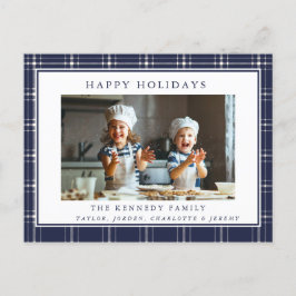 Modern Rustic Blue Pset Family Foto met Kerstmis Briefkaart