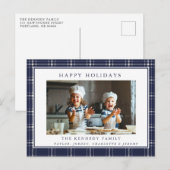 Modern Rustic Blue Pset Family Foto met Kerstmis Briefkaart (Voorkant / Achterkant)