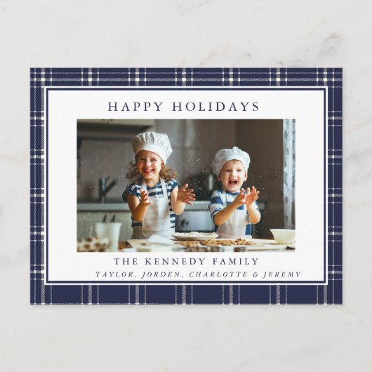 Modern Rustic Blue Pset Family Foto met Kerstmis Briefkaart (Voorkant)