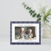 Modern Rustic Blue Pset Family Foto met Kerstmis Briefkaart (Staand voorkant)