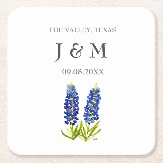 Modern Rustic Bluebonnet Custom Boho Gifts Wedding Kartonnen Onderzetters (Voorkant)