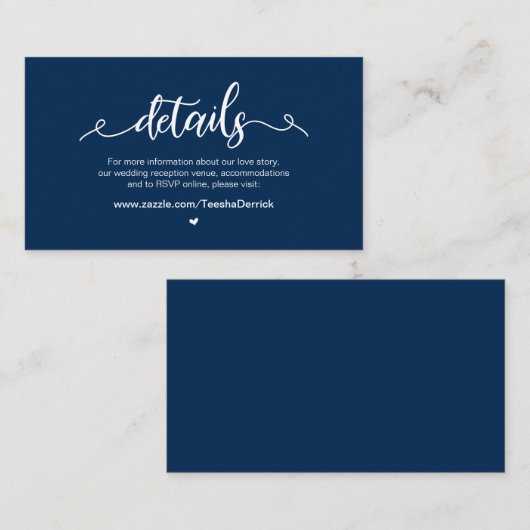 Modern Rustic Boerderij, Navy Blue, huwelijksgegev Informatiekaartje (Voorkant / Achterkant)