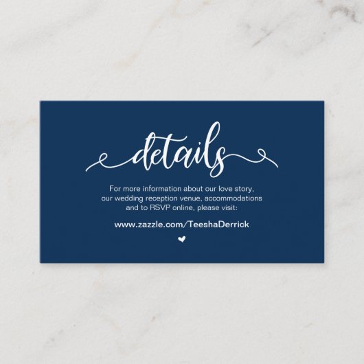 Modern Rustic Boerderij, Navy Blue, huwelijksgegev Informatiekaartje (Voorkant)