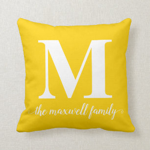 Modern Rustic Bright Yellow Monogram Family Script Kussen