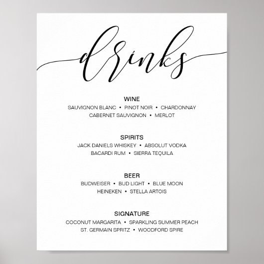Modern Rustic Bruiloftsbar Menu Bordkaart Dranken Poster (Voorkant)