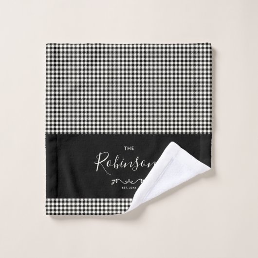 Modern Rustic Buffalo Check Plays Family Script Bad Handdoek (Wasdoekje)