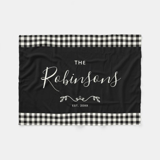 Modern Rustic Buffalo Check Plays Family Script Fleece Deken (Voorkant (Horizontaal))