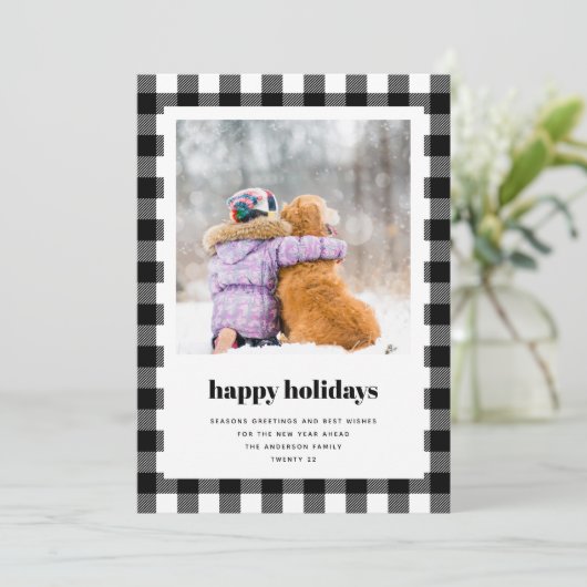 Modern Rustic Buffalo Pset Foto Feestdagenkaart (Staand voorkant)