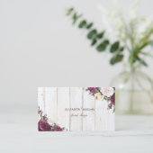Modern Rustic Burgundy Floral Wood Texture Visitekaartje (Staand voorkant)