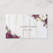 Modern Rustic Burgundy Floral Wood Texture Visitekaartje (Voorkant)