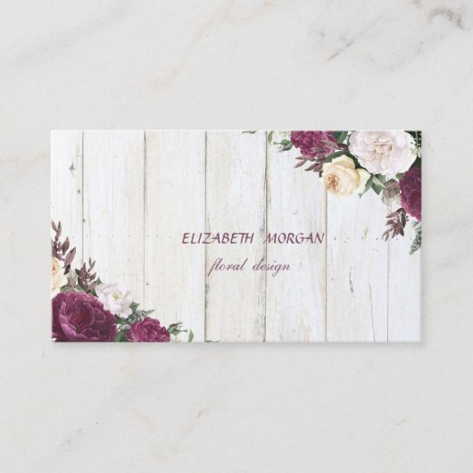 Modern Rustic Burgundy Floral Wood Texture Visitekaartje (Voorkant)