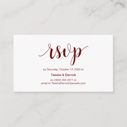 Modern Rustic, Burgundy script, online RSVP Informatiekaartje (Voorkant)