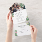 Modern Rustic Cactus Succulent Photo Boho Wedding All In One Uitnodiging (Afscheurbaar)